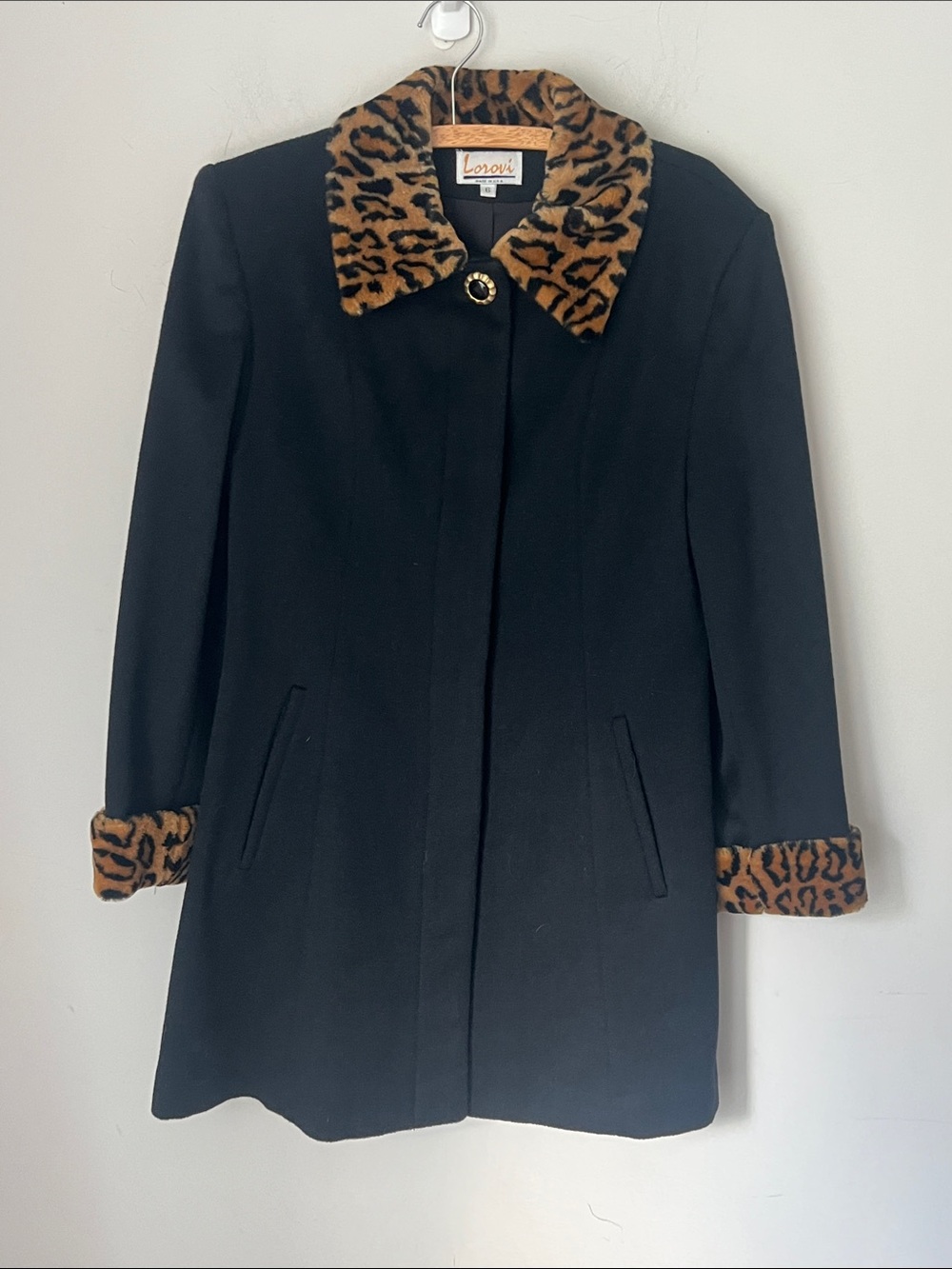 Vintage Lorovi Wool Coat Leopard Faux Fur Trim Size 6 ©️